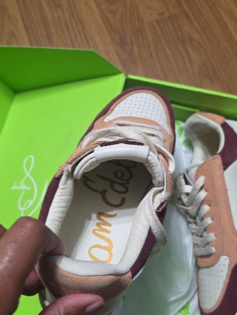 Sam Edelman Burgundy and Tan Suede-Accent Low-Top Sneakers - Picture 3 of 8